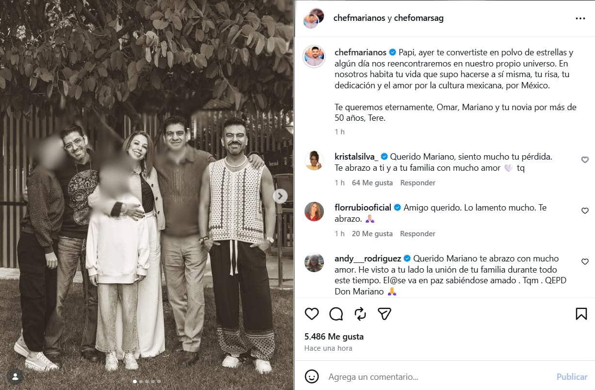 El reconocido chef Mariano Sandoval compartió una emotiva fotografía familiar al anunciar el fallecimiento de su padre, un pilar en su vida. (Mariano Sandoval)