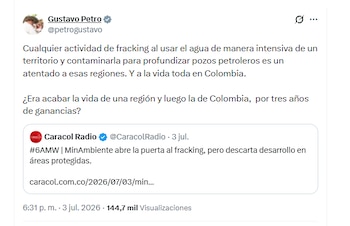 O presidente Gustavo Petro alertou que o fracking está poluindo a água - crédito @petrogustavo/X
