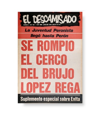 Portada de la revista 'El Descamisado' del 24 de julio de 1973 con titulares en rojo y negro sobre fondo claro, destacando 'SE ROMPIO EL CERCO DEL BRUJO LOPEZ REGA'