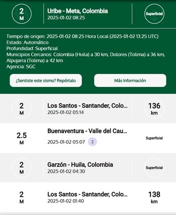 El último sismo en Colombia