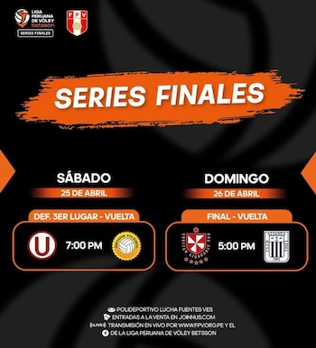 Programación de la final vuelta y partido por el tercer lugar de la Liga Peruana de Vóley 2025/2026.