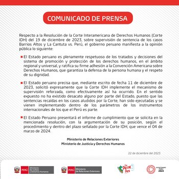 Comunicado del Ministerio de Justicia