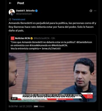 Daniel Briceño criticó a Armando