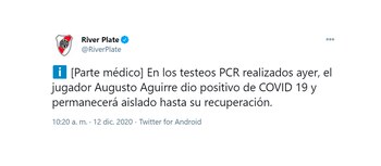 parte medico river augusto aguirre