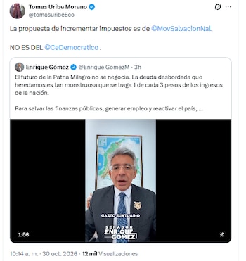 Tomás Uribe Moreno negó que el Centro Democrático esté detrás de la Ley de Ajuste Fiscal