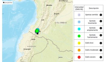 La intensidad percibida en el sismo de Buesaco fue de 5, es decir, sentido fuertemente - crédito SGC