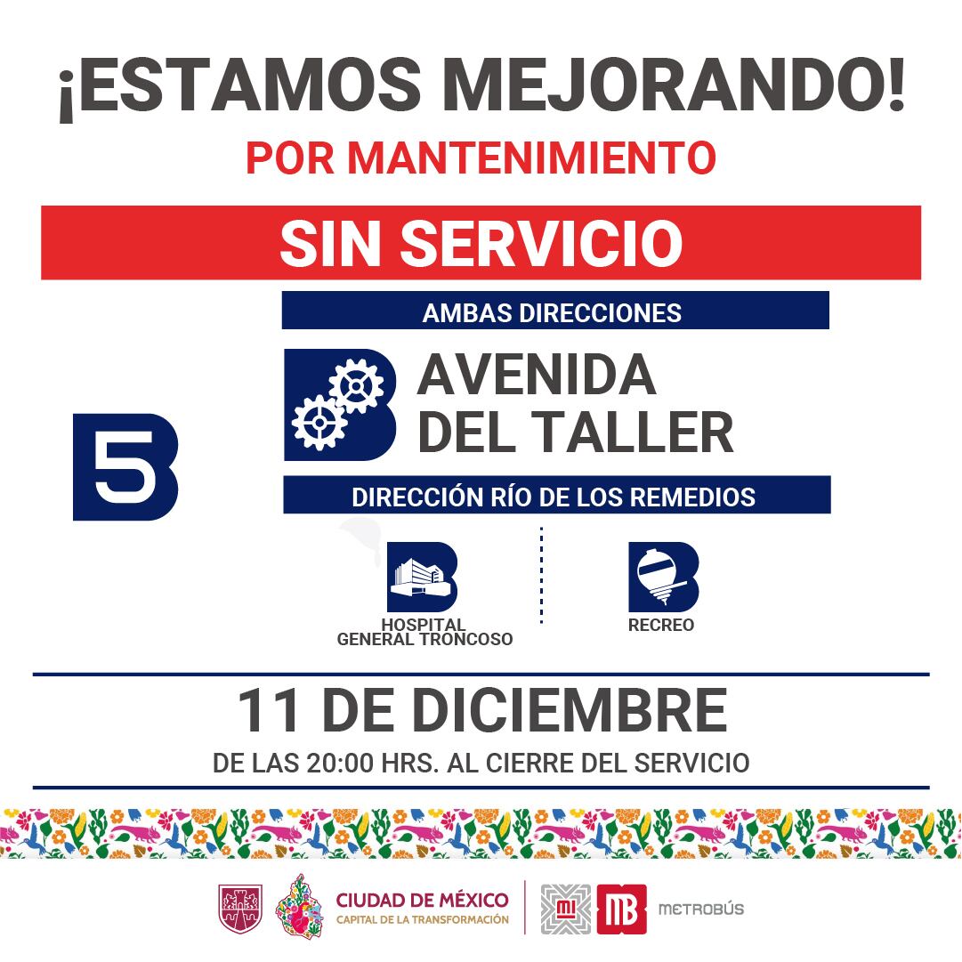 El Metrobús de la CDMX informó que hoy, jueves 11 de diciembre, continuará con cierres temporales en diversas estaciones como parte del programa de mantenimiento preventivo y mayor aplicado este mes