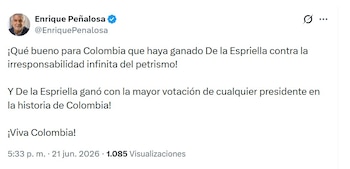 Enrique Peñalosa calificó el resultado como un hecho relevante dentro de la historia electoral colombiana - crédito @EnriquePeñalosa/X