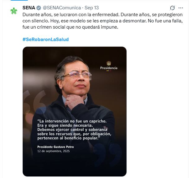 Todas las entidades deberán replicar los mensajes presidenciales en redes sociales sin excepción - crédito @SENAComunica/X
