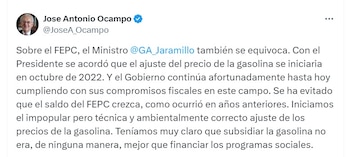 José Antonio Ocampo, exministro de Hacienda, le dejó claro al ministro de Salud, Guillermo Jaramillo, cómo se coordinó el pagó del déficit del Fepc - crédito @JoseA_Ocampo/X
