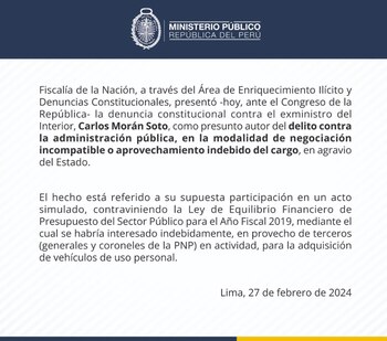 Fiscalía de la Nación comunicó