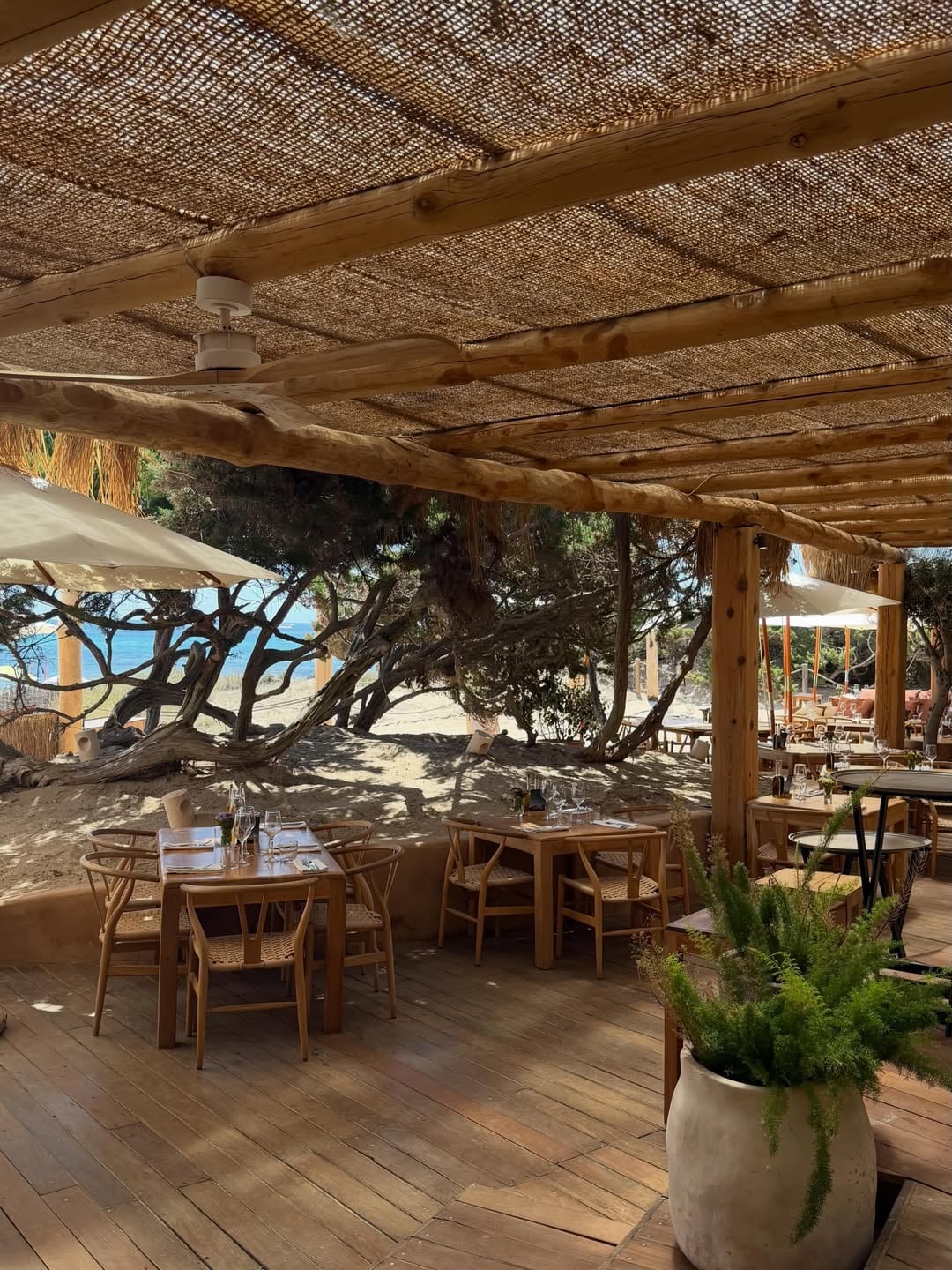 El beach club de estética rústica donde la modelo almorzó durante su estadía en la isla