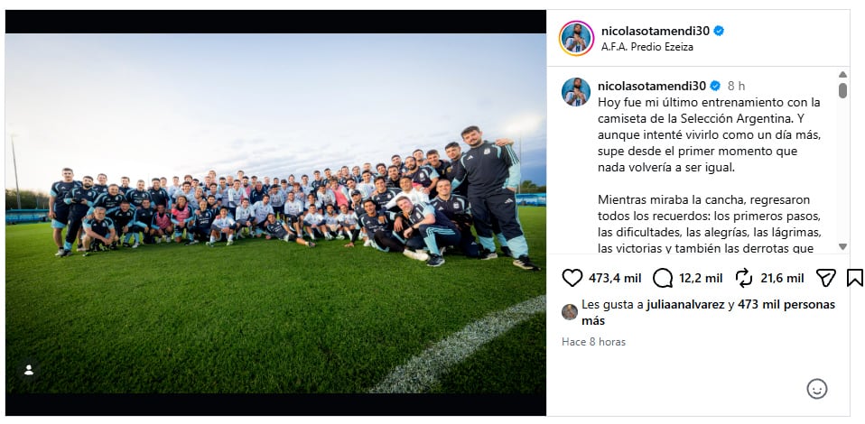 La carta de Nicolás Otamendi antes de su despedida de la Selección