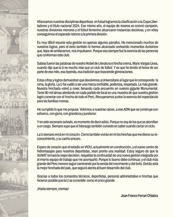 La carta de despedida de