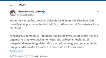 Juan Fernando Cristo dice que