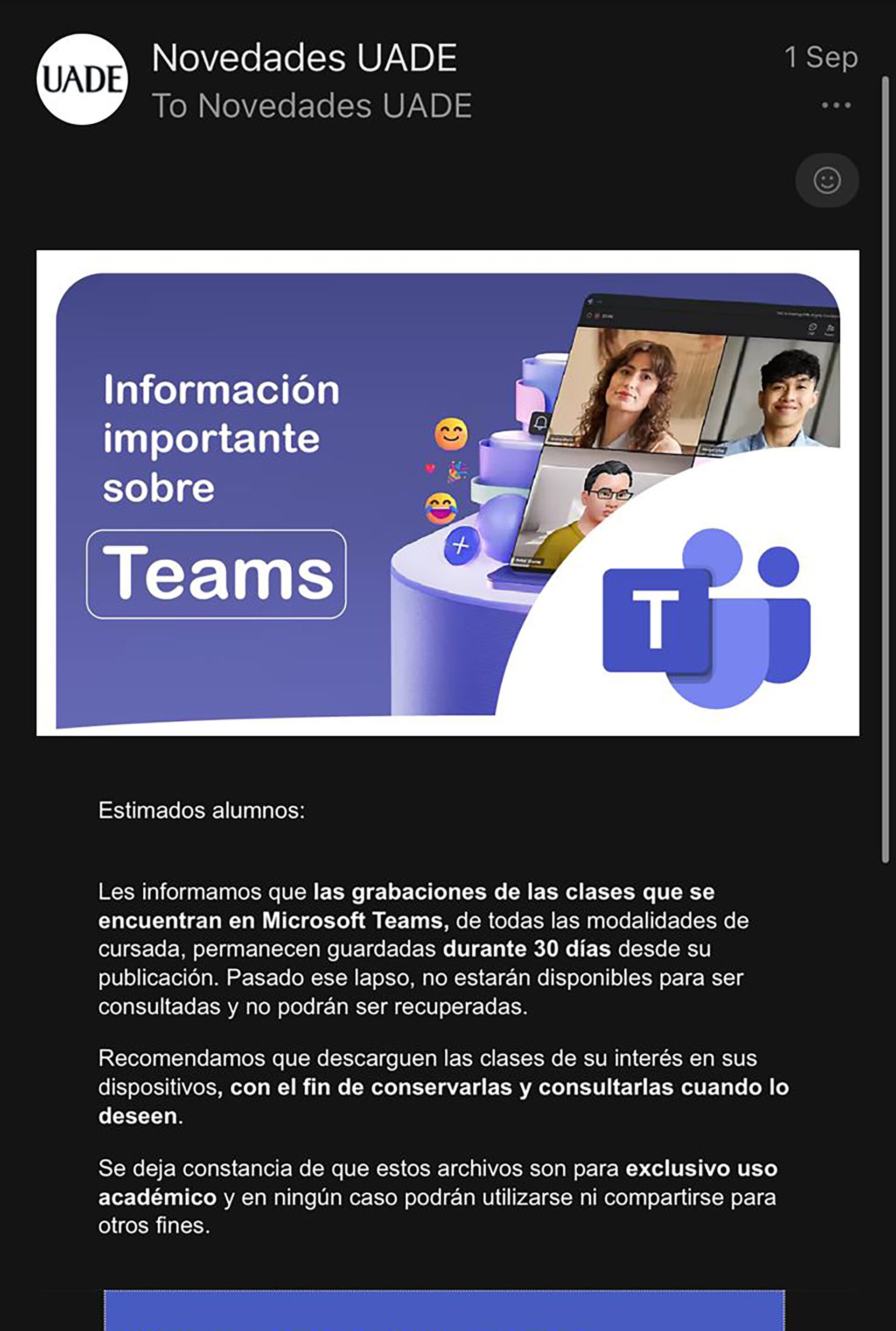 Las clases grabadas ahora solo permanecen en el campus durante 30 días, cuando antes permanecían todo el cuatrimestre