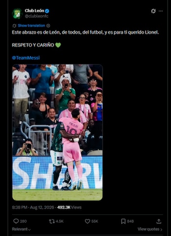 Tras el momento curioso, el cuadro mexicano reconoció el cariño por el excampeón del mundo en Qatar 2022-crédito @clubleonfc/X