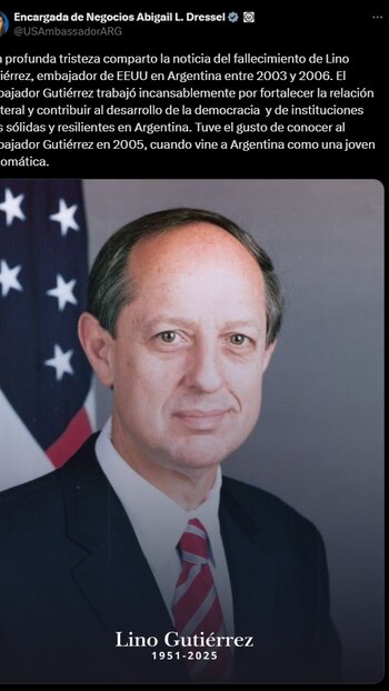 Murió Lino Gutiérrez, ex embajador de Estados Unidos en Argentina