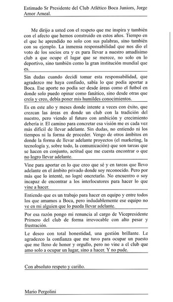 La carta de renuncia de