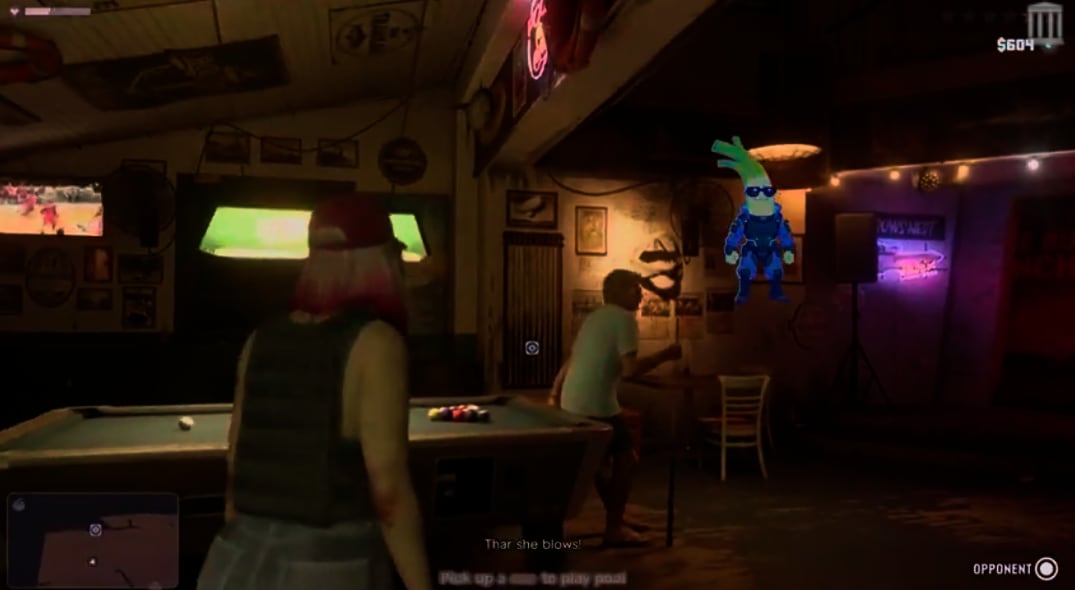 En otro segmento del video aparece un minijuego de billar que obliga a retirar manualmente el taco de su soporte antes de iniciar la partida. (Cyberleek)