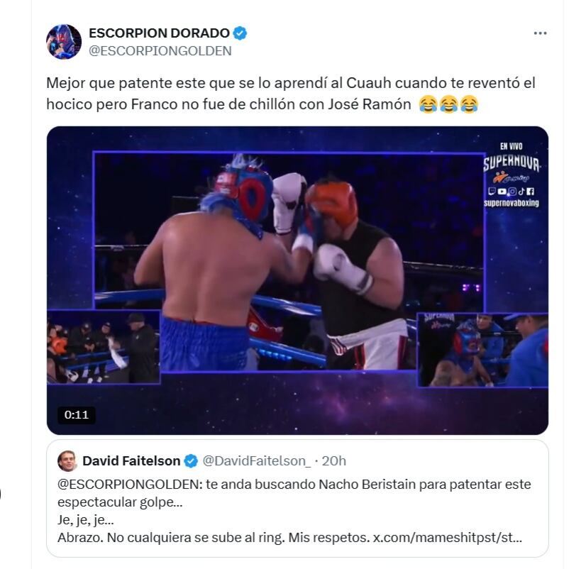 Escorpión Dorado responde a Faitelson tras la pelea en el Supernova Strikers 2025 (X/ @ESCORPIONGOLDEN)