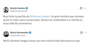Martín Santos, hijo del expresidente Juan Manuel Santos, despidió a Germán Vargas Lleras como “un gran hombre que siempre quiso lo mejor para nuestro país” - crédito @marioherzam @MartinSantosR / X