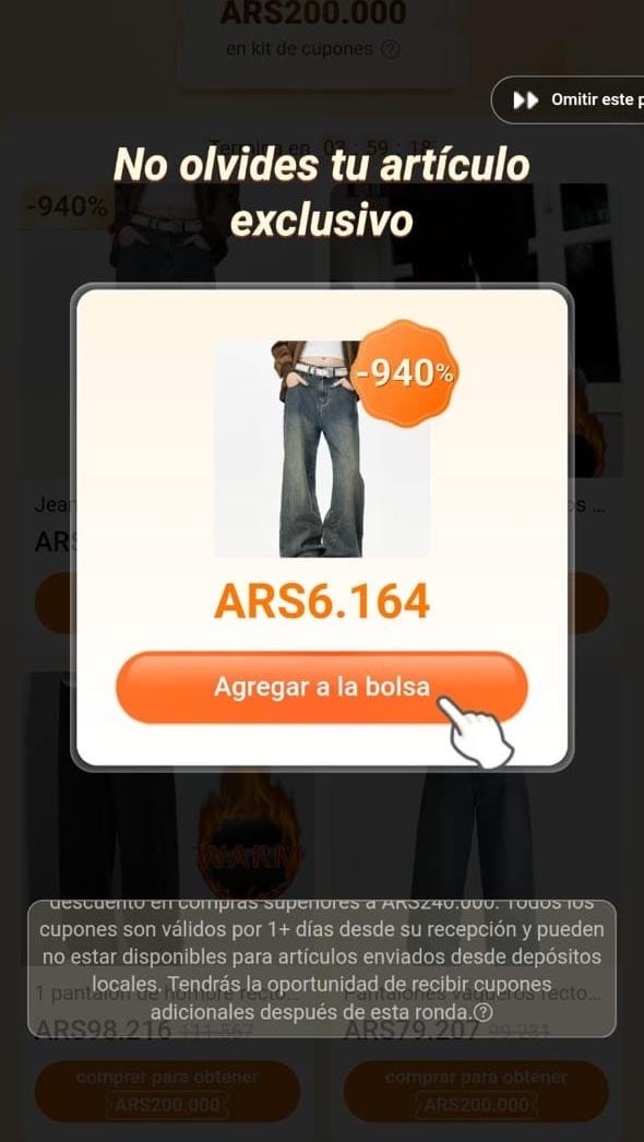 Temu ofrece descuentos de hasta 940%, una cifra que resulta imposible de alcanzar en términos reales y que induce a error sobre el valor original de los productos, explicaron en Mercado Libre.