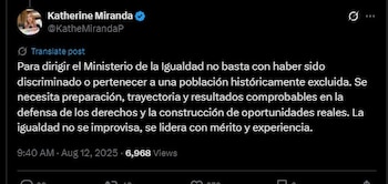 Katherine Miranda también contestó al mensaje de Francisco Barbosa - crédito @KatheMirandaP