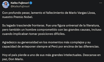 Keiko Fujimori lamentó la muerte