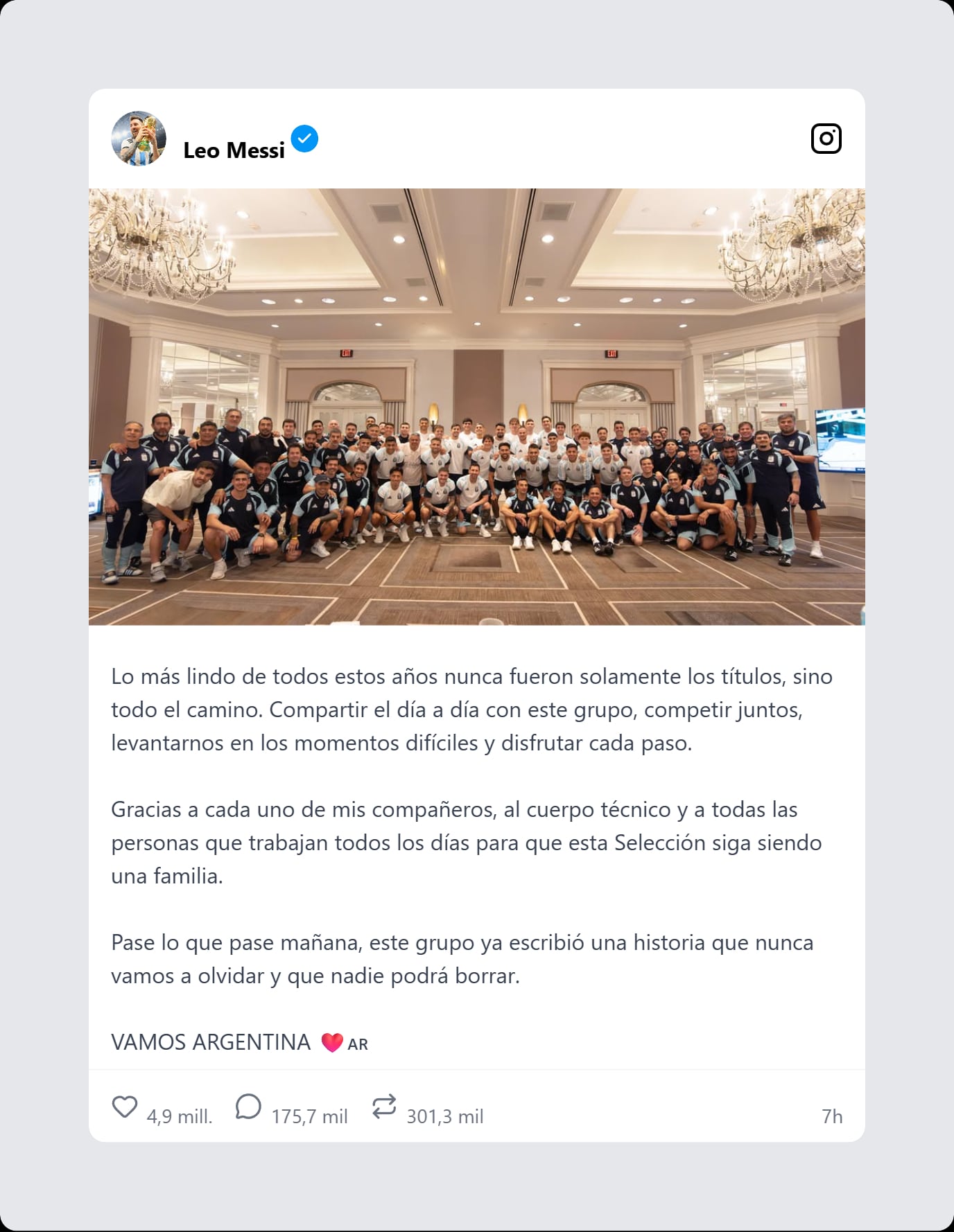 El sentido posteo de Lionel Messi en Instagram