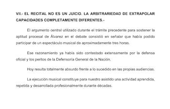 Fragmento del recurso de inconstitucionalidad presentado por la defensa del músico