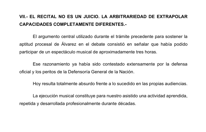 Fragmento del recurso de inconstitucionalidad presentado por la defensa del músico