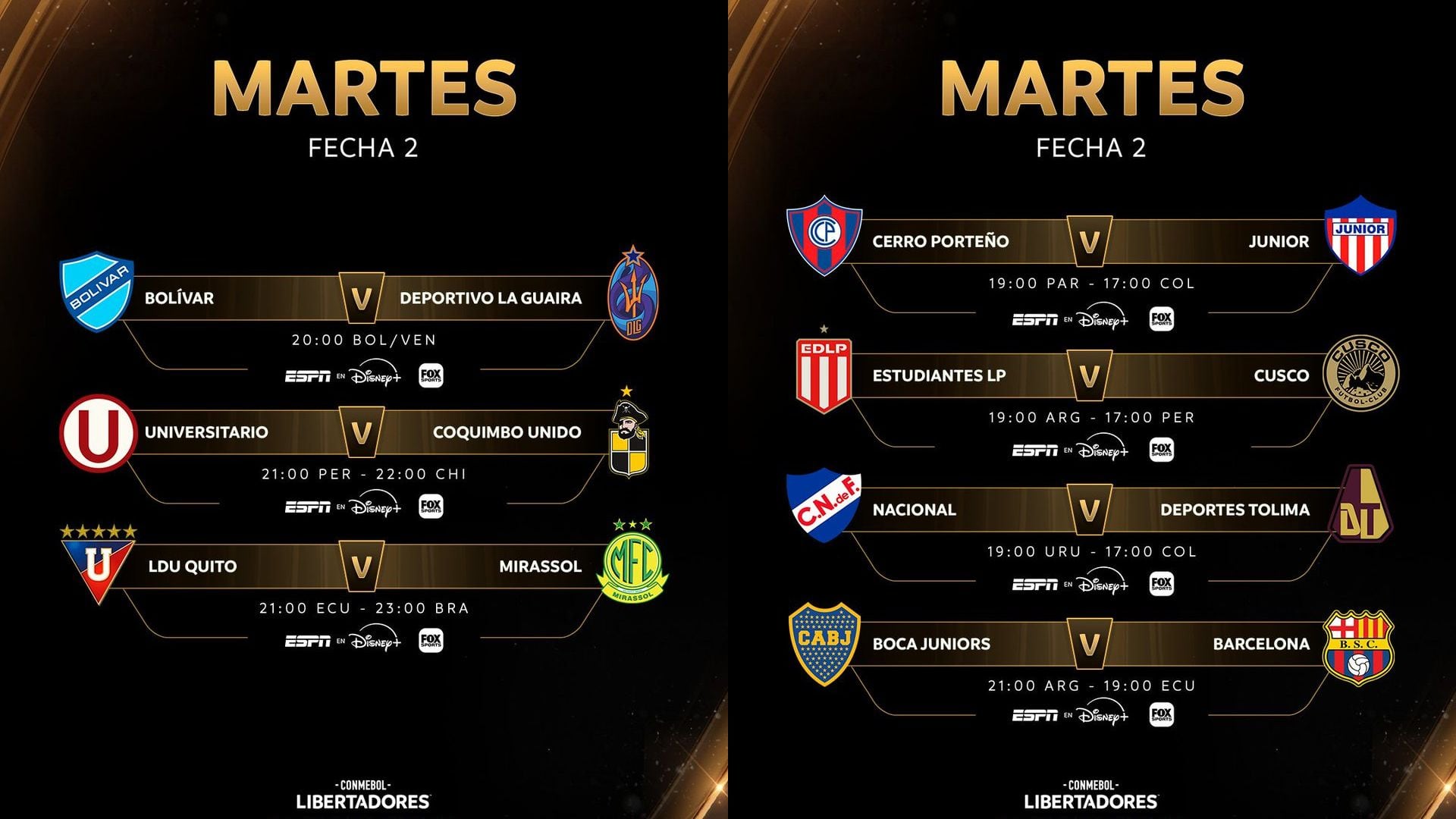 Partidos de hoy, martes 14 de abril, de la Copa Libertadores 2026.