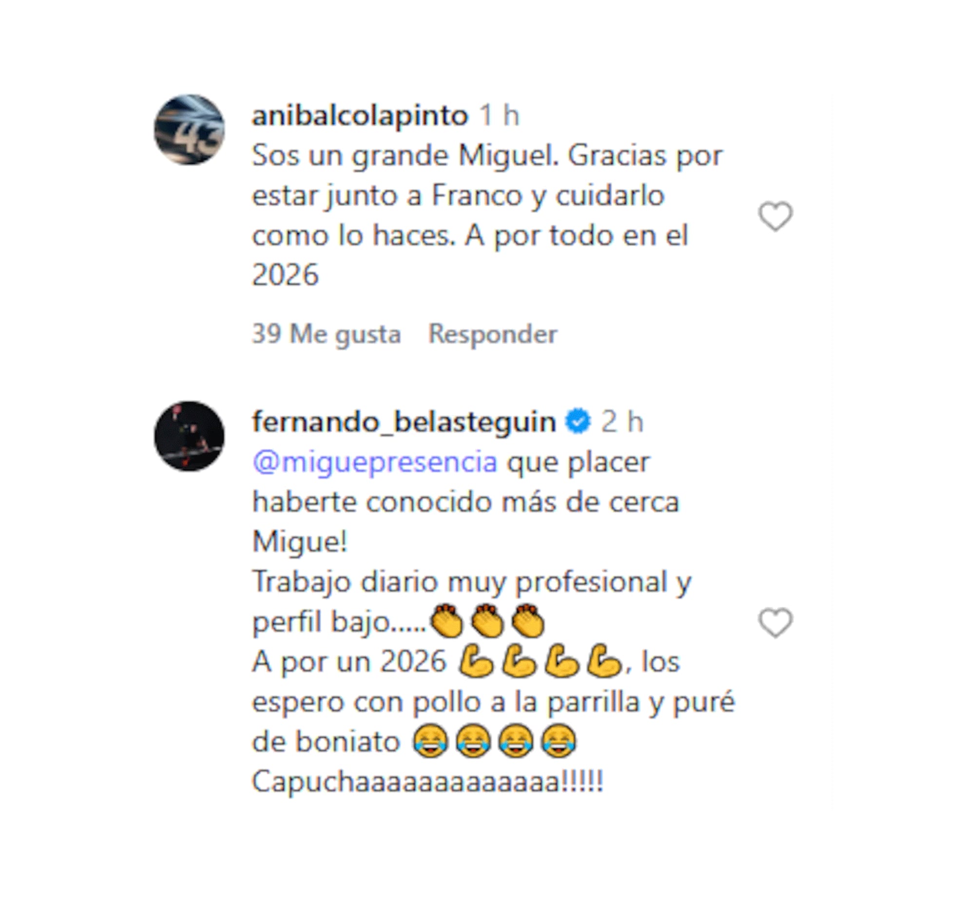 Las respuestas de Aníbal Colapinto y Fernando Belasteguín (@miguepresencia)