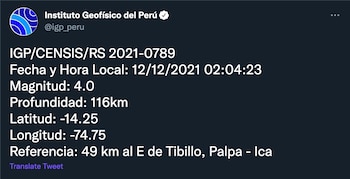 Tres temblores remecieron el país esta madrugada, según IGP