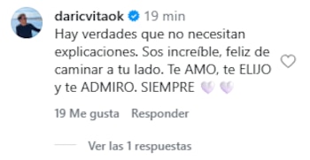 Darío Cvitanich respondió al posteo de Ivana Figueiras con un mensaje de apoyo y afirmó que “hay verdades que no necesitan explicaciones”