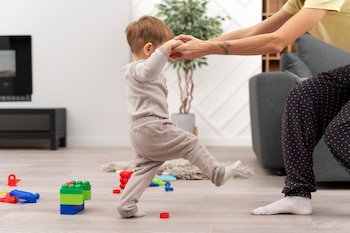 Un niño aprendiendo a andar (Magnific)