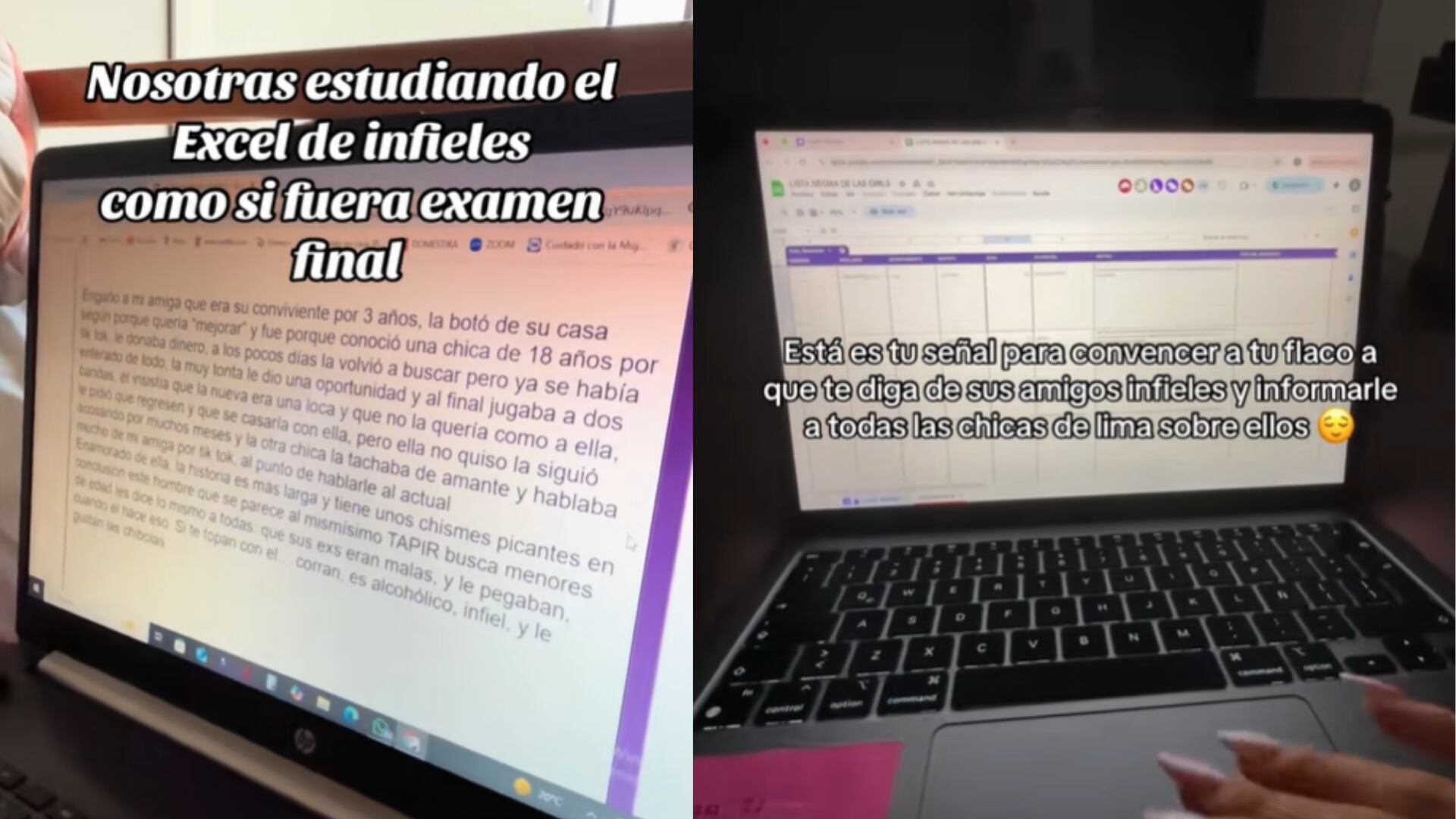 El archivo viral exponía datos personales como nombres, fotos y hasta pruebas de infidelidad, desatando debates sobre privacidad y reputación digital. Foto: Composición Infobae Perú