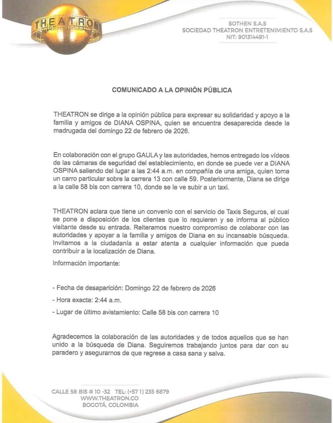 Una de las discotecas más importantes de la ciudad se pronunció ante lo sucedido con la ciudadana - crédito Theatron / Instagram