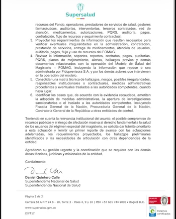 La investigación de la Supersalud al Fomag es de carácter prioritario ante la solicitud del presidente Petro - crédito @QuinteroCalle/X