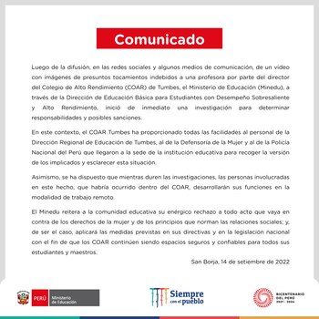Comunicado del Minedu