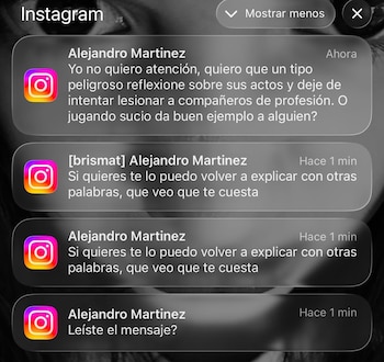 Mensajes privados de Alejandro a una de las amigas cercanas de Federico Viñas (Captura de pantalla)