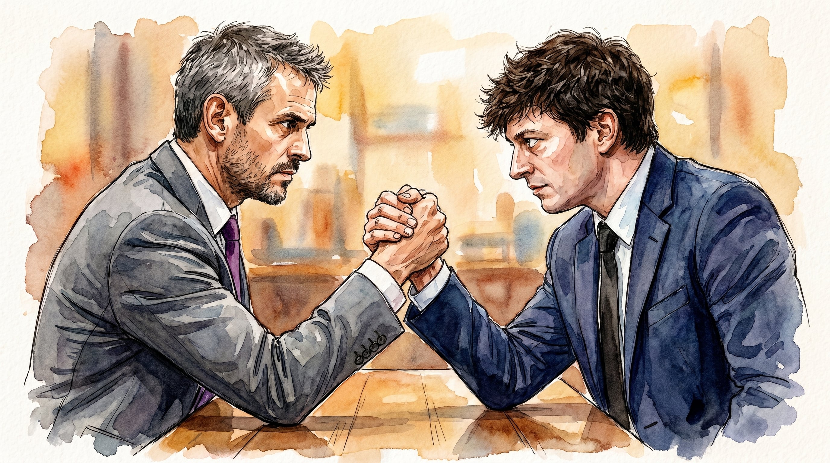 Martín Menem y Santiago Caputo pulsean, simbolizando la rivalidad de poder en la interna libertaria (Imagen Ilustrativa Infobae)