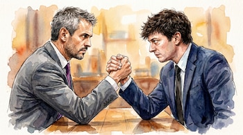 Martín Menem y Santiago Caputo pulsean, simbolizando la rivalidad de poder en la interna libertaria (Imagen Ilustrativa Infobae)