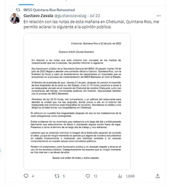 IMSS Quintana Roo retuiteó la