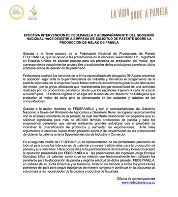Comunicado oficial de Fedepanela ante