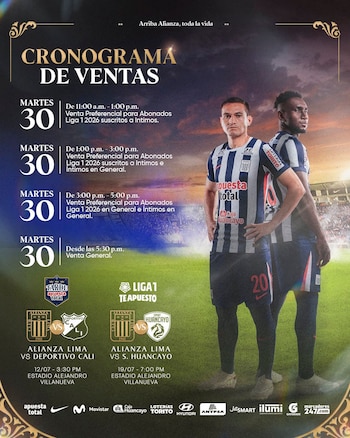 Cronograma de venta de entradas para el Alianza Lima vs Deportivo Cali.