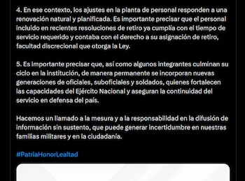 La institución castrense sostuvo que los retiros en el Ejército Nacional están regulados por los Decretos Ley 1790 y 1793 de 2000 y por evaluaciones periódicas - crédito X
