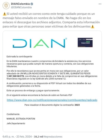 La Dian advirtió de una