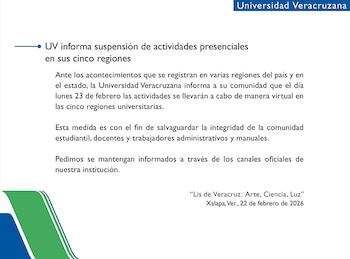 La Universidad Veracruzana suspende actividades
